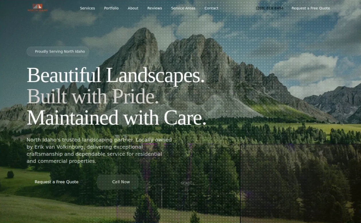 The North Idaho landscaping website, made with Blockora
